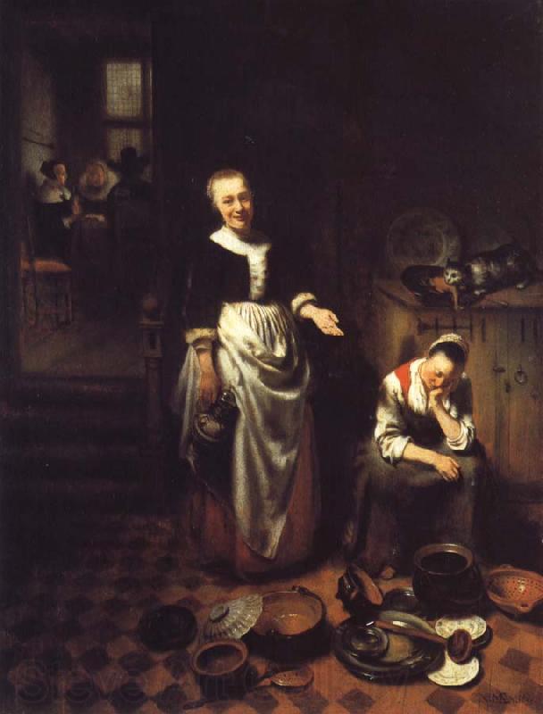 Nicolas Maes Interior with a Sleeping Maid and Her Mistress